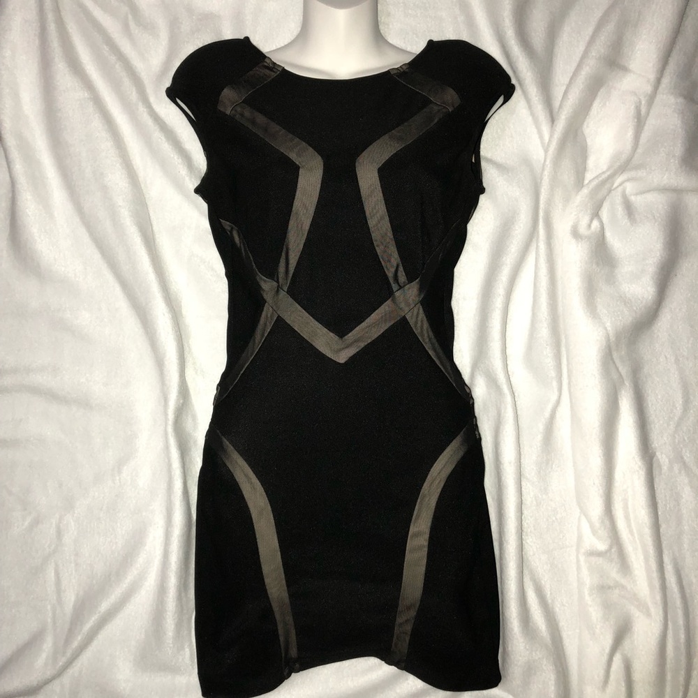 Sexy Black Stretch Dress with Mesh Accents